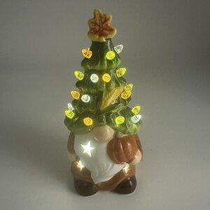 Ceramic 7" Gnome Fall Autumn Pumpkin Thanksgiving Light Up Christmas tree